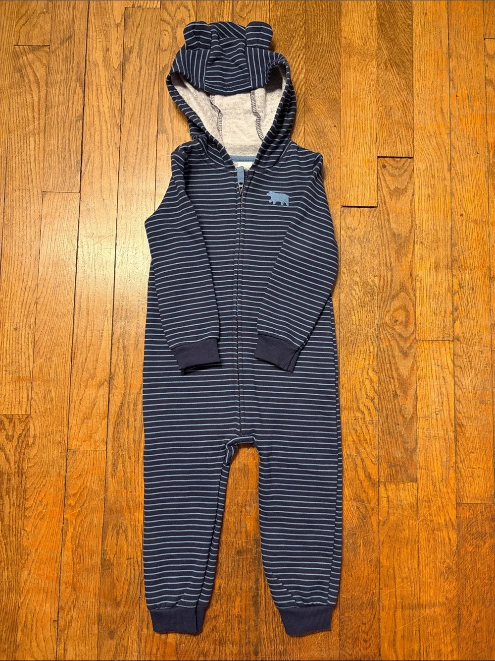 Carter's Navy and Light Blue Striped Hooded One-Piece